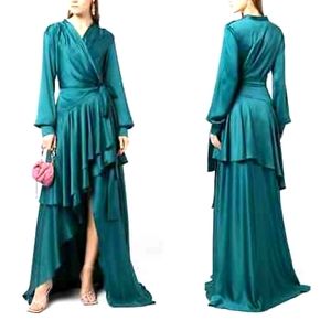 PatBo Ruffled High-Low Maxi Dress in Green Size 4